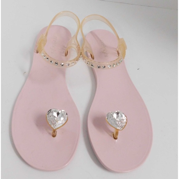 Menghi Pink Strappy Rubber Flat Sandals with Swarovski Crystal Italy sz‎ 40 - Picture 1 of 4